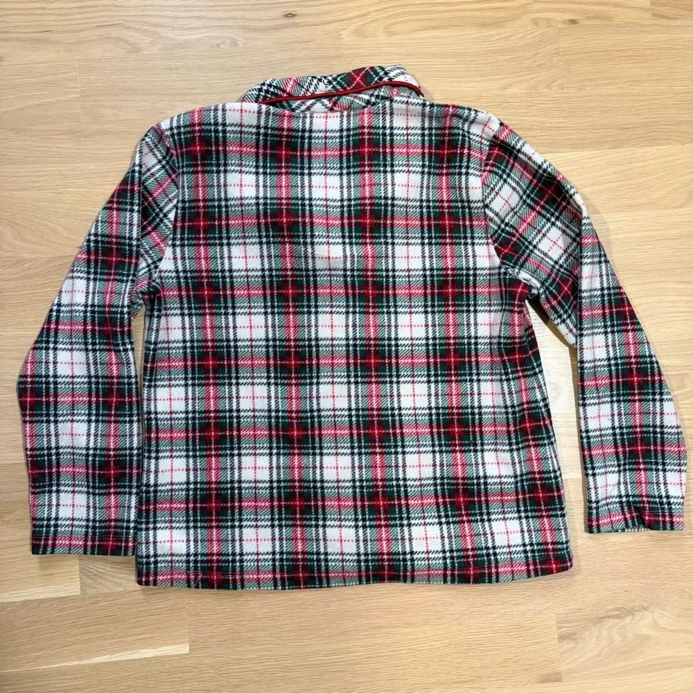 RALPH LAUREN Women’s Plaid Fleece Pajama Set Long Sleeve Green Red White Medium